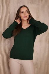 Sweter z dekoltem V ciemno zielony. Zielone swetry nierozpinane damskie KESI, l, bez wzorów, z wełny, bez kołnierzyka, plus size, bez ramiączek. Za 139.05 zł.