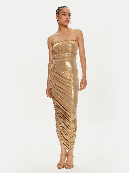 NORMA KAMALI Sukienka wieczorowa ST1243LMD46008 Złoty Slim Fit. Żółte sukienki damskie Norma Kamali, m, bez wzorów, z syntetyku, wizytowe, bez kołnierzyka, bez ramiączek. Za 1,219.00 zł.