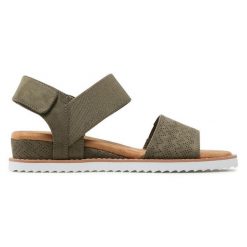 Sandały Skechers. Zielone sandały damskie Skechers, bez wzorów, bez obcasa, na płaskiej podeszwie, bez zapięcia. Za 169.99 zł.