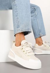 Beżowe Streetwearowe Sneakersy Trampki na Platformie Danenith. Brązowe trampki i tenisówki damskie Renee, bez wzorów, z jeansu, bez zapięcia. Za 99.99 zł.