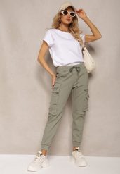 Zielone Bawełniane Spodnie Bojówki z Gumką w Talii i Kieszeniami Zolarae. Zielone spodnie materiałowe damskie Renee, bez wzorów, z bawełny, eleganckie. Za 49.99 zł.