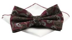 Mucha Męska z Białą Poszetką - Chattier - Głęboka Czerwień, Wzór Orientalny. Czerwone krawaty i muchy Chattier, bez wzorów, z poliesteru, eleganckie. Za 59.00 zł.