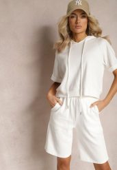 Biały Komplet Dresowy Bluza z Kapturem i Krótkimi Rękawami oraz Szorty Choana. Białe bluzy damskie Renee, l, bez wzorów, z dresówki, bez ramiączek, z kapturem. Za 99.99 zł.