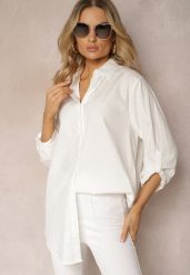 Biała Koszula o Długim Fasonie z Podwijanymi Rękawami Thimusa. Białe koszule damskie Renee, l, bez wzorów, bez kołnierzyka, bez ramiączek. Za 69.99 zł.