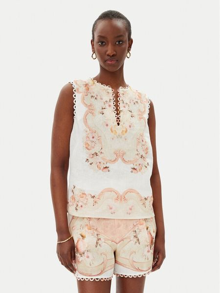 TWINSET Bluzka 251TT2442 Beżowy Regular Fit. Brązowe bluzki damskie Twinset, bez wzorów, ze lnu, bez kołnierzyka, bez ramiączek. Za 569.99 zł.