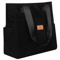 Czarny shopper damski z poliestru pokrytego geometrycznym wzorem Rovicky R-TZ-01. Czarne torebki do ręki damskie ROVICKY, bez wzorów, bez dodatków. Za 49.99 zł.