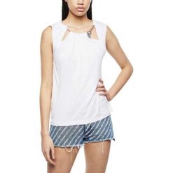 Koszulka turystyczna damska Diesel Kaena. Białe koszulki sportowe damskie Diesel, bez wzorów, z wiskozy, bez ramiączek. Za 161.70 zł.