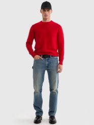 Sweter męski bawełniany czerwony Raidat 603. Czerwone swetry męskie BIG STAR, l, bez wzorów, z bawełny, eleganckie, bez kołnierzyka, bez ramiączek. W wyprzedaży za 159.99 zł.