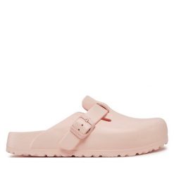 Klapki Birkenstock. Czerwone klapki damskie Birkenstock, bez wzorów, bez obcasa, bez zapięcia. Za 299.99 zł.
