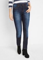 Dżinsy ze stretchem SKINNY, mid waist. Niebieskie jeansy damskie bonprix, bez wzorów, z jeansu. Za 84.99 zł.