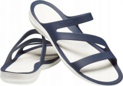 Crocs Klapki damskie Crocs Swiftwater Sandal W granatowo-białe 203998 462 37-38. Białe klapki damskie Crocs, bez wzorów, sportowe, bez obcasa, bez zapięcia. Za 157.33 zł.