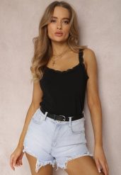 Czarny Top Bawełniany Tryphelaia. Czarne topy damskie Renee, l, bez wzorów, z bawełny, klasyczne, bez kołnierzyka, bez ramiączek. Za 19.99 zł.