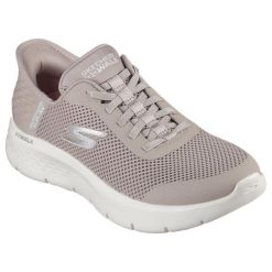 Buty sportowe Sneakersy damskie, Slip-Ins: GO WALK Flex - Grand Entry. Brązowe obuwie sportowe damskie Skechers, bez wzorów, z materiału, bez zapięcia, trekkingowe, Skechers Sport. Za 349.99 zł.