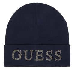 Czapka Guess. Niebieskie czapki damskie Guess, na zimę, z aplikacjami. Za 154.99 zł.
