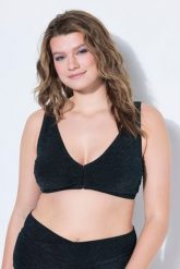 Damskie Góra od bikini efekt brokatu miękkie miseczki ozdobny detal. Czarne stroje kąpielowe damskie Ulla Popken, plus size, bez wzorów, z elastanu. Za 139.99 zł.