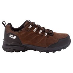 Buty trekkingowe męskie Jack Wolfskin Refugio Texapore. Brązowe trekkingi męskie Jack Wolfskin, z gumy, bez zapięcia. Za 419.99 zł.