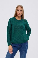Sweter oversize szmaragdowy. Zielone swetry nierozpinane damskie MOODO, m, bez wzorów, bez kołnierzyka, bez ramiączek. W wyprzedaży za 64.99 zł.