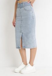 Jasnoniebieska Ołówkowa Spódnica Midi Jeansowa z Guzikami Rilma. Niebieskie spódnice damskie Born2be, l, bez wzorów, z jeansu, midi, ołówkowe. Za 139.99 zł.