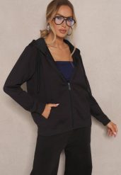 Czarna Rozpinana Bluza z Bawełny z Kapturem Ozdobiona Sznurkami Telidwena. Czarne bluzy damskie Renee, l, bez wzorów, z bawełny, eleganckie, bez ramiączek, z kapturem. Za 59.99 zł.