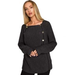 Sweter z Metalowymi Guzikami - Grafitowy. Szare swetry nierozpinane damskie MOE, l, bez wzorów, z materiału, bez kołnierzyka, bez ramiączek. Za 254.90 zł.