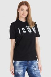 DSQUARED2 Czarny t-shirt damski icon spray. Czarne t-shirty damskie Dsquared2, s, bez wzorów, z bawełny, bez kołnierzyka, bez ramiączek. W wyprzedaży za 599.99 zł.