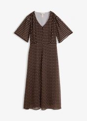 Sukienka midi ze strukturalnego szyfonu. Brązowe sukienki damskie bonprix, s, bez wzorów, z szyfonu, eleganckie, bez kołnierzyka, bez ramiączek, midi. Za 169.99 zł.