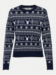 ONLY Sweter Xmas Winter 15327601 Granatowy Regular Fit. Niebieskie swetry nierozpinane damskie ONLY, xl, bez wzorów, z syntetyku, bez kołnierzyka, bez ramiączek. Za 69.99 zł.