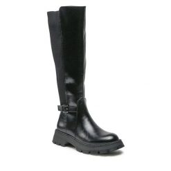 Kozaki Jenny Fairy. Czarne kozaki damskie Jenny Fairy, bez wzorów, bez obcasa, na płaskiej podeszwie, bez zapięcia. Za 159.99 zł.