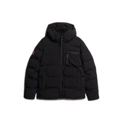 Kurtka z kapturem Superdry. Czarne kurtki sportowe męskie Superdry, na zimę, m, bez wzorów, z materiału, z kapturem, narciarskie. Za 1,404.00 zł.