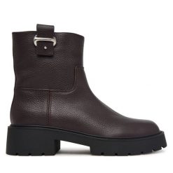 Botki Calvin Klein. Brązowe botki damskie Calvin Klein, bez wzorów, bez obcasa, na płaskiej podeszwie, bez zapięcia. Za 799.99 zł.