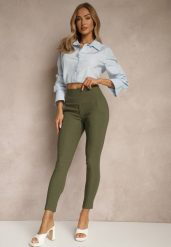 Ciemnozielone Spodnie Skinny High Waist Kolanira. Zielone spodnie materiałowe damskie Renee, bez wzorów, z jeansu, sportowe, z podwyższonym stanem. Za 39.99 zł.