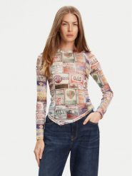 Guess Bluzka W5YP43 KBBF2 Kolorowy Slim Fit. Bluzki damskie Guess, m, z aplikacjami, z syntetyku, bez kołnierzyka, bez ramiączek. Za 229.99 zł.