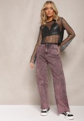 Fioletowe Szerokie Jeansy Ozdobione Efektem Sprania Oluva. Fioletowe jeansy damskie Renee, bez wzorów, z jeansu. Za 119.99 zł.