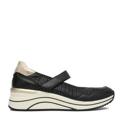 Półbuty Remonte. Czarne półbuty damskie Remonte, bez wzorów, bez obcasa, na koturnie, bez zapięcia. Za 379.99 zł.