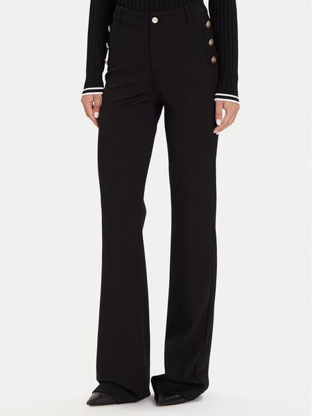 Guess Spodnie materiałowe W5BB16 KCMU2 Czarny Flare Fit. Czarne spodnie materiałowe damskie Guess, z aplikacjami, z materiału. Za 459.99 zł.