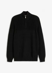 Sweter ze stójką o kroju regular fit. Czarne swetry męskie bonprix, m, bez wzorów, bez kołnierzyka, bez ramiączek. Za 127.99 zł.