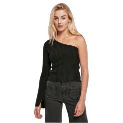 Sweter court z jednym rękawem z dzianiny prążkowanej kobieta Urban Classics. Czarne swetry nierozpinane damskie Urban Classics, na zimę, bez wzorów, z dzianiny, bez kołnierzyka, bez ramiączek. Za 214.00 zł.