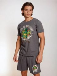 Bawełniana piżama dwuczęściowa z nadrukiem Teenage Mutant Ninja Turtles - szary. Szare piżamy męskie Sinsay, l, bez wzorów, z bawełny, bez kołnierzyka, bez ramiączek. Za 49.99 zł.