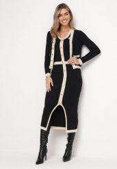 Czarny 3-Częściowy Komplet Ozdobiony Napami z Kieszeniami Bluzka bez Rękawów Spódnica z Rozcięciem Kardigan Violel. Czarne kardigany damskie Born2be, m, bez wzorów, bez kołnierzyka. Za 109.99 zł.