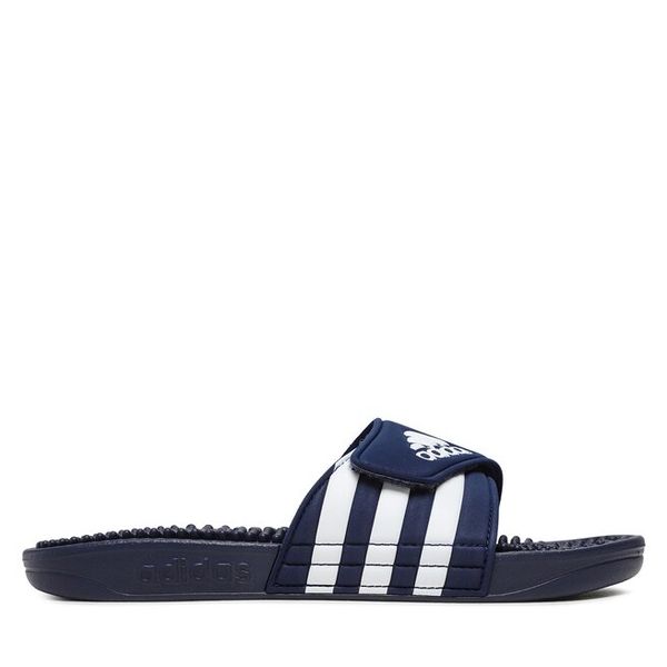 Klapki adidas. Niebieskie klapki damskie Adidas, bez wzorów, sportowe, bez obcasa, bez zapięcia. Za 99.99 zł.