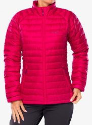 Kurtka puchowa damska Rab Microlight Jacket. Czerwone kurtki sportowe damskie RAB, s, bez wzorów, z materiału, bez ramiączek, bez kaptura, trekkingowe. Za 637.99 zł.