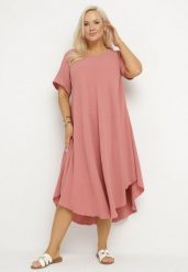 Różowa Rozkloszowana Sukienka z Bawełną Elzedia. Czerwone sukienki damskie Born2be, na co dzień, xl, bez wzorów, z bawełny, eleganckie, bez kołnierzyka, bez ramiączek, midi, rozkloszowane. Za 79.99 zł.
