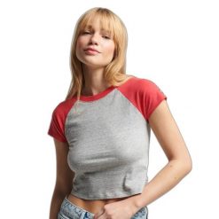 T-shirt z bawełny organicznej dla kobiet Superdry Vintage Tiny Baseball. Czerwone t-shirty damskie Superdry, bez wzorów, z bawełny, eleganckie, bez kołnierzyka, bez ramiączek. Za 68.05 zł.