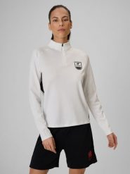 4F Bluza piłkarska regular szybkoschnąca damska - biała S. Białe bluzy damskie 4F, s, bez wzorów, biznesowe, bez ramiączek, bez kaptura. W wyprzedaży za 79.99 zł.