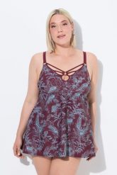 Damski Strój kąpielowy dżungla miękkie miseczki fiszbiny z recyklingu. Fioletowe stroje kąpielowe damskie Ulla Popken, plus size, bez wzorów, z elastanu. Za 279.99 zł.