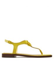 Guess Sandały FLJMIR LEA03 Żółty. Żółte sandały damskie Guess, z aplikacjami, ze skóry, bez obcasa, na płaskiej podeszwie, bez zapięcia. Za 379.99 zł.