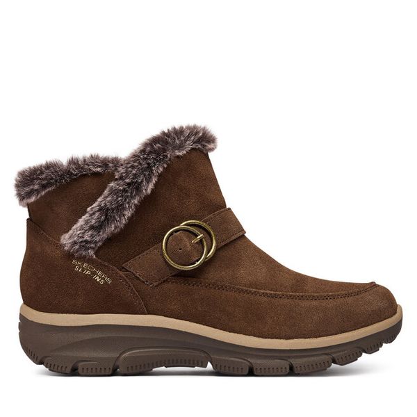 Botki Skechers. Brązowe botki damskie Skechers, bez wzorów, bez obcasa, na płaskiej podeszwie, bez zapięcia. Za 449.99 zł.
