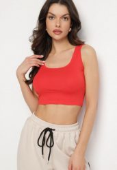 Czerwony Top z Bawełny o Krótkim Kroju Nusoviel. Czerwone topy damskie Born2be, l, z aplikacjami, z bawełny, bez kołnierzyka, bez ramiączek. Za 19.99 zł.