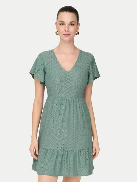 ONLY Sukienka codzienna 15289687 Zielony Regular Fit. Zielone sukienki damskie ONLY, na co dzień, xs, bez wzorów, z syntetyku, bez kołnierzyka, bez ramiączek, proste. Za 79.99 zł.