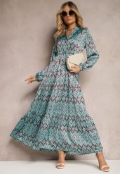 Niebieska Casualowa Sukienka ze Sznurkiem w Pasie i Falbanką Carmarie. Niebieskie sukienki damskie Renee, l, bez wzorów, z materiału, bez kołnierzyka, bez ramiączek, maxi. Za 119.99 zł.